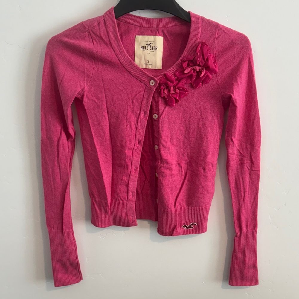 Vintage Hollister Hot Pink Floral Applique Cardigan
